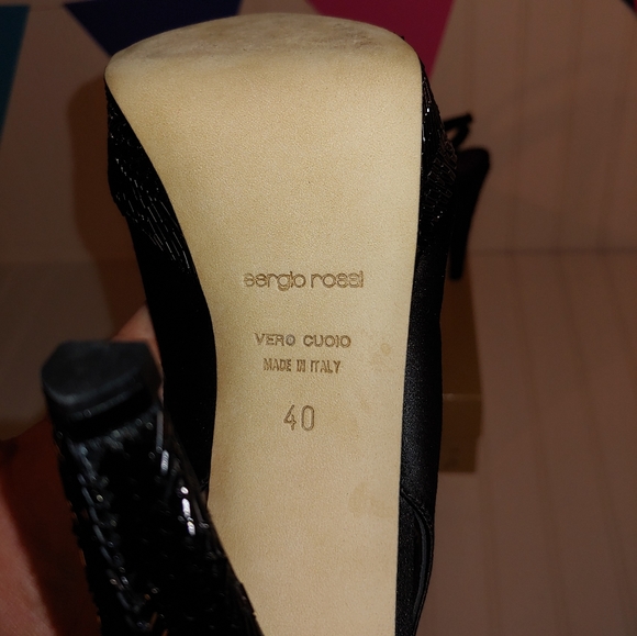 Sergio Rossi NWT Tessuto Raso Black Leather Slingback Platform Heels size 10 - Picture 11 of 15